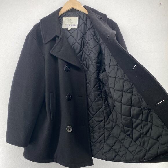 US NAVY Jacket Men L USN Military Wool Peacoat Double Breasted Uniform Black VTG - Picture 2 of 11